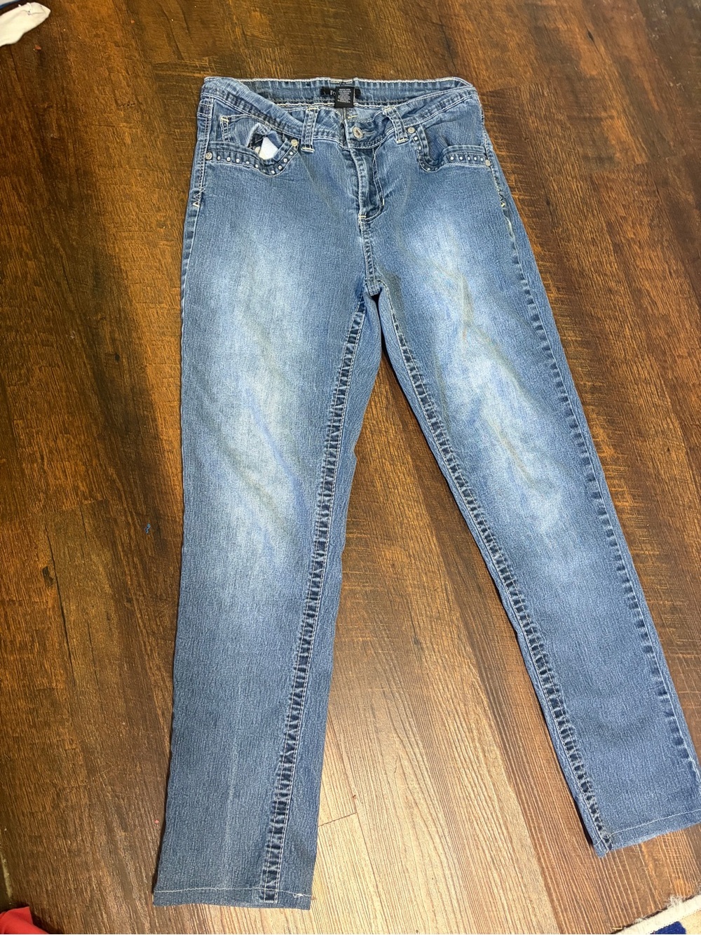 Roz & Ali Y2K Light Wash Embellished Straight Leg Jeans Rhinestone Size 10